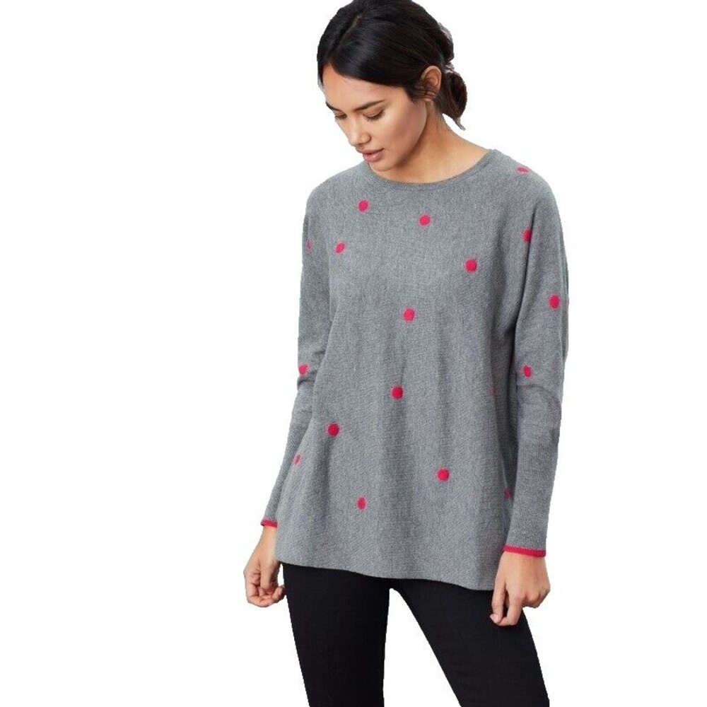 Joules Kellie Grey Spot Round Neck Swing Sweater size 8US/12UK Cotton Wool